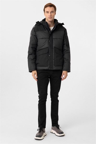 Siyah Slim Kapitone Mont