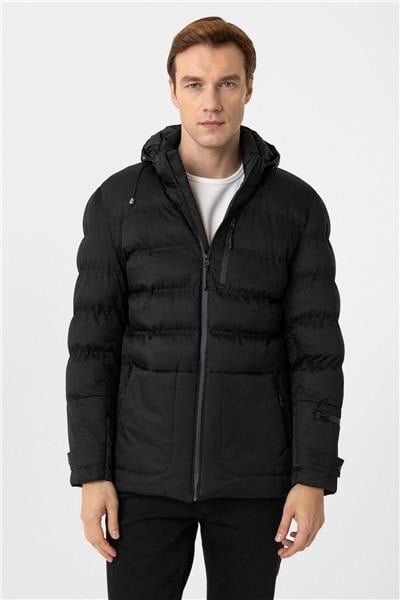 Siyah Slim Kapitone Mont