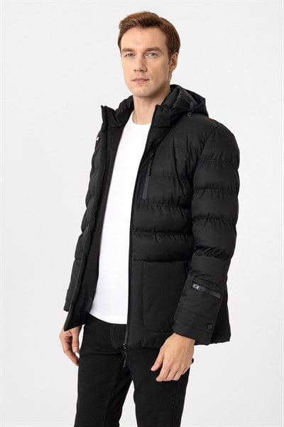 Siyah Slim Kapitone Mont