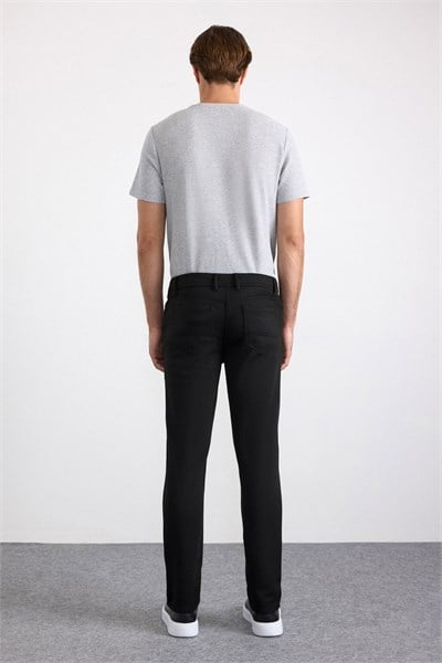 Siyah Slim Karışık Desen Armürlü Normal Bel Casual Pantolon