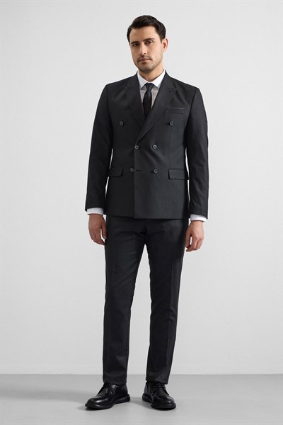 Siyah Slim Kruvaze Yaka 6 Drop Takım Elbise