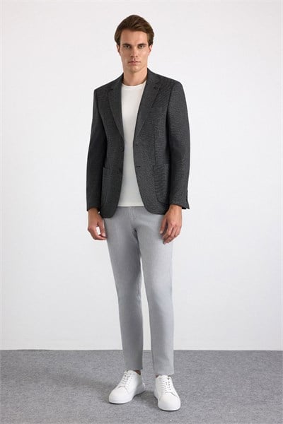 Siyah Slim Mono Yaka Düz Saten Torba Cep Standart 6 Drop Klasik Ceket