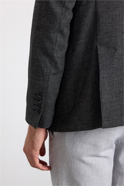 Siyah Slim Mono Yaka Düz Saten Torba Cep Standart 6 Drop Klasik Ceket