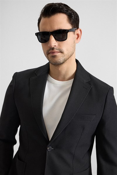 Siyah Slim Mono Yaka Düz Torba Cep 6 Drop Spor Takım Elbise