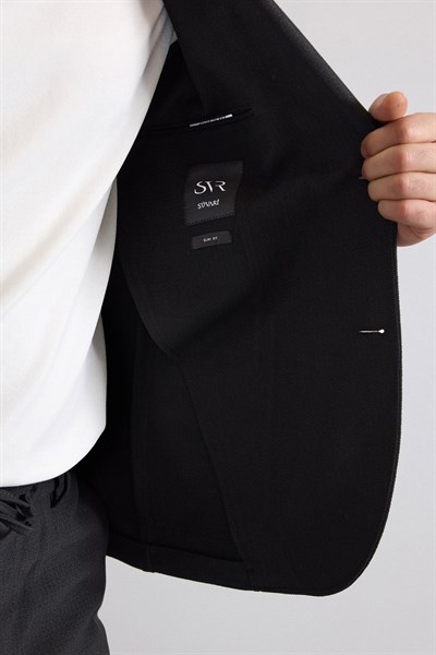 Siyah Slim Mono Yaka Düz Torba Cep 6 Drop Spor Takım Elbise