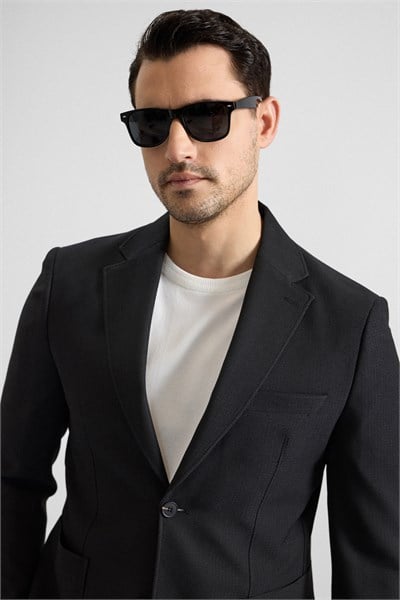 Siyah Slim Mono Yaka Düz Torba Cep 6 Drop Spor Takım Elbise