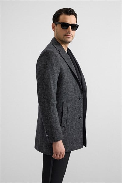 Siyah Slim Mono Yaka Yan Cepli Kaban