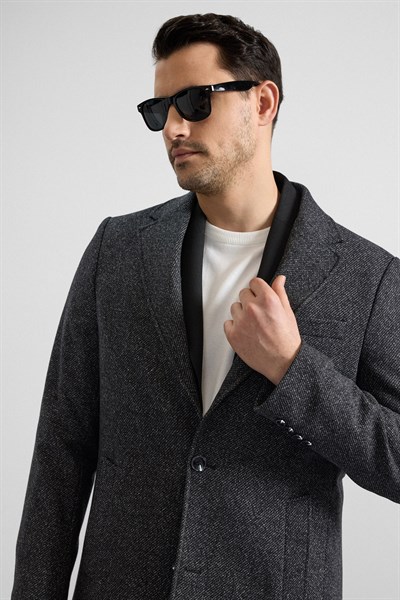 Siyah Slim Mono Yaka Yan Cepli Kaban