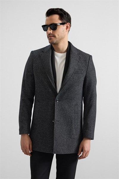 Siyah Slim Mono Yaka Yan Cepli Kaban