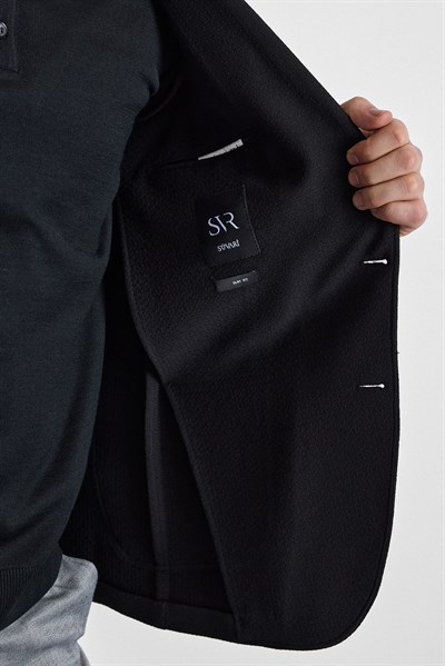 Siyah Slim Sivri Yaka Torba Cep 6 Drop Klasik Ceket