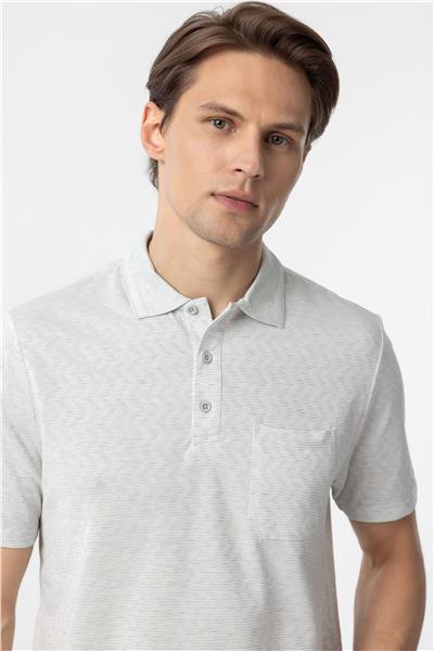 Su Yeşili Regular Armürlü Polo Yaka Tişört