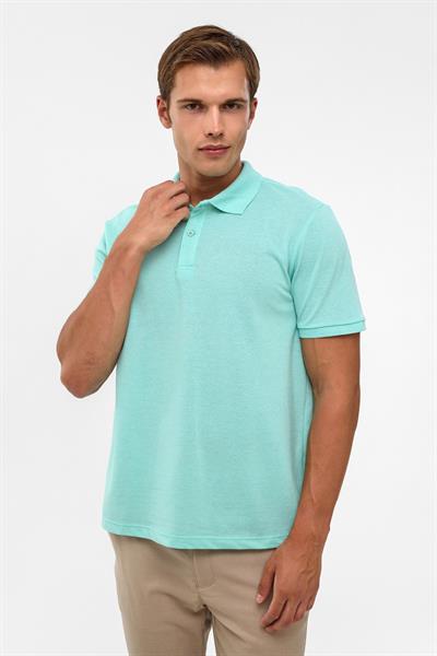 Su Yeşili Regular Armürlü Polo Yaka Tişört