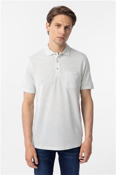 Su Yeşili Regular Armürlü Polo Yaka Tişört