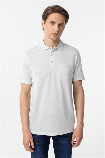 Su Yeşili Regular Armürlü Polo Yaka Tişört