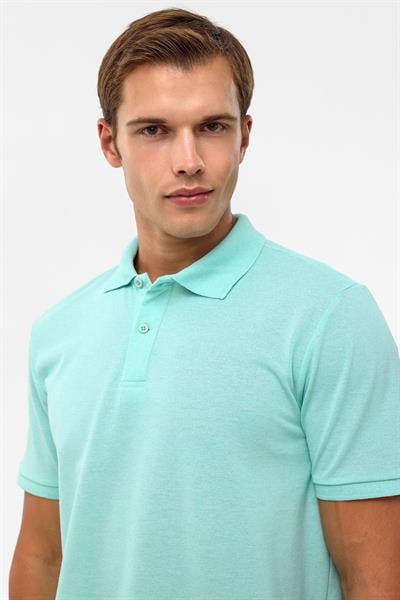 Su Yeşili Regular Armürlü Polo Yaka Tişört