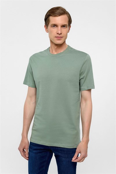 Su Yeşili Regular Düz Bisiklet Yaka Tişört