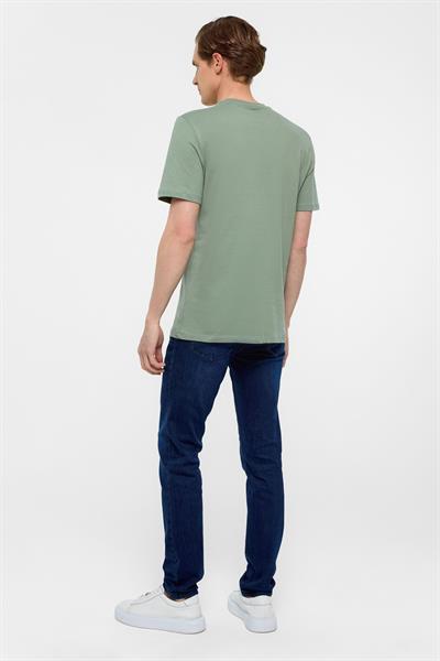 Su Yeşili Regular Düz Bisiklet Yaka Tişört