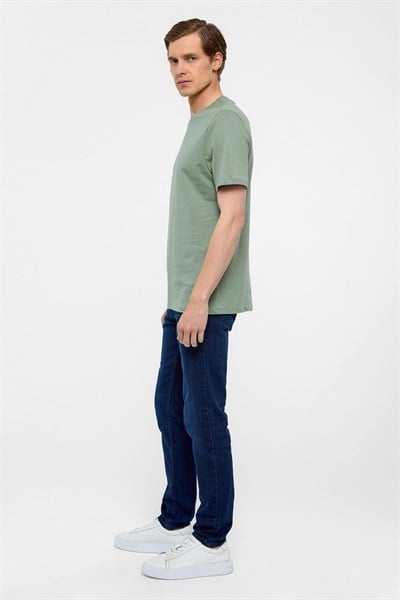 Su Yeşili Regular Düz Bisiklet Yaka Tişört