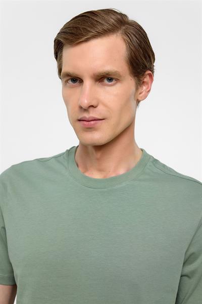 Su Yeşili Regular Düz Bisiklet Yaka Tişört