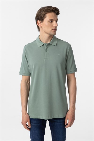 Su Yeşili Regular Düz Polo Yaka Tişört