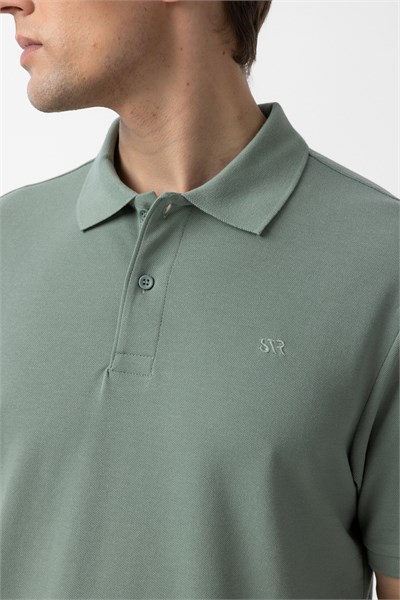 Su Yeşili Regular Düz Polo Yaka Tişört