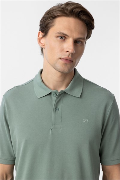 Su Yeşili Regular Düz Polo Yaka Tişört