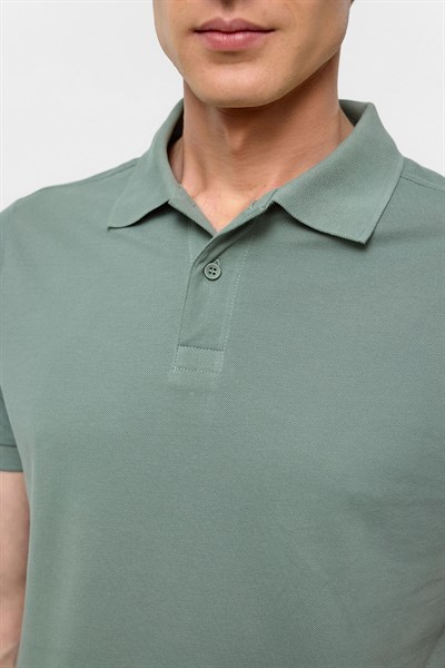 Su Yeşili Slim Düz Polo Yaka Tişört