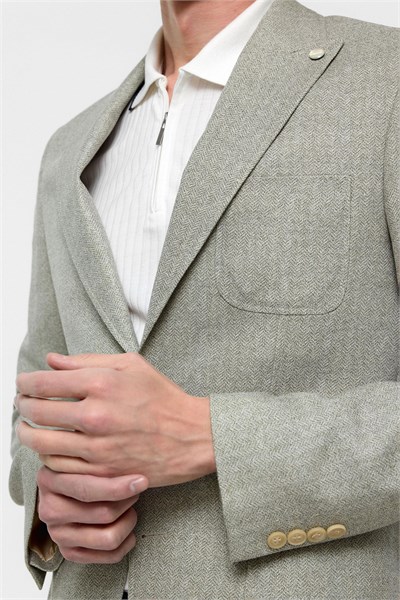 Su Yeşili Slim Fit Desenli Sivri Yaka 6 Drop Ceket