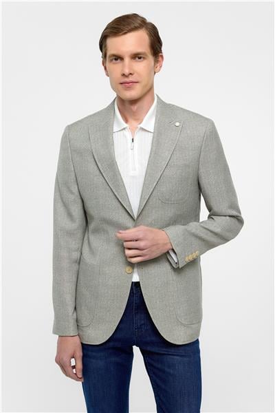 Su Yeşili Slim Fit Desenli Sivri Yaka 6 Drop Ceket