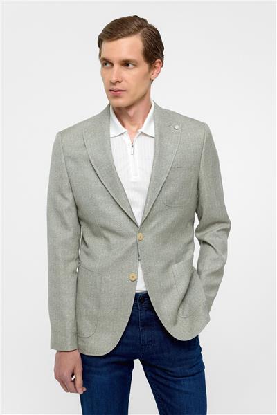 Su Yeşili Slim Fit Desenli Sivri Yaka 6 Drop Ceket