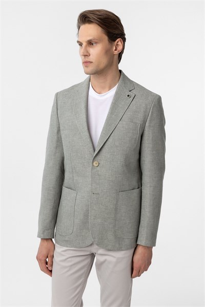 Su Yeşili Slim Fit Düz Mono Yaka 6 Drop Ceket