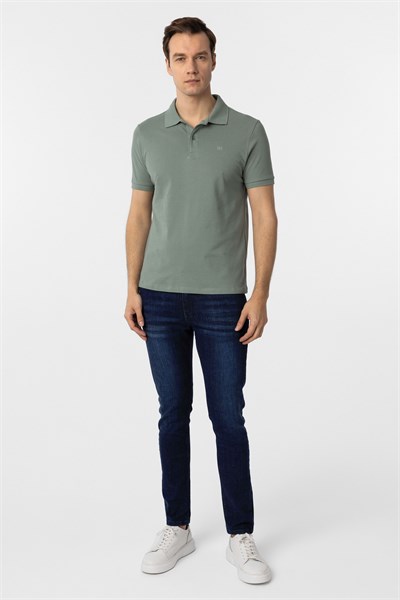 Su Yeşili Slim Fit Düz Polo Yaka Tişört