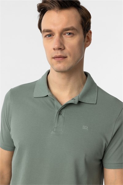 Su Yeşili Slim Fit Düz Polo Yaka Tişört