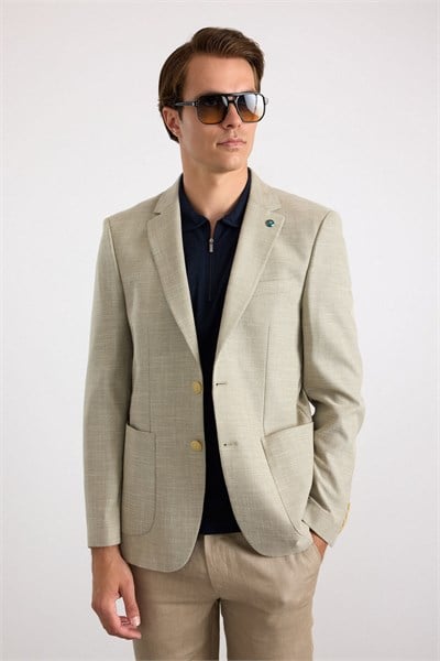 Su Yeşili Slim Mono Yaka Düz Poplin Torba Cep Standart 6 Drop Klasik Ceket