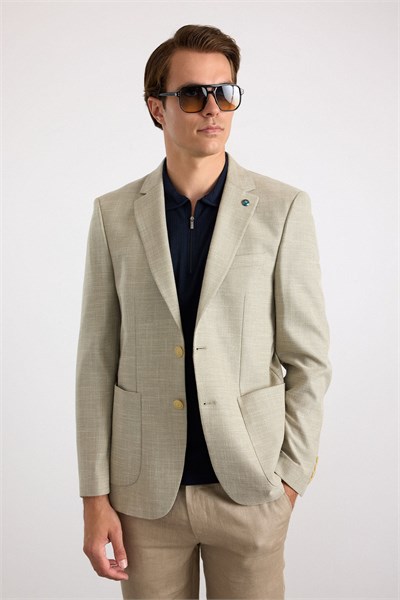 Su Yeşili Slim Mono Yaka Düz Poplin Torba Cep Standart 6 Drop Klasik Ceket