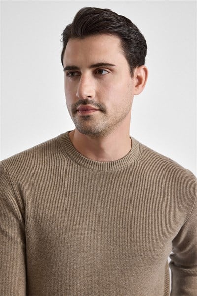 Sütlü Kahve Regular Bisiklet Yaka Kazak