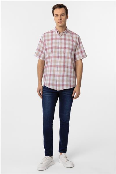 Sütlü Kahve Regular Fit Düz Düğmeli Yaka Kısa Kollu Gömlek