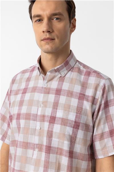 Sütlü Kahve Regular Fit Düz Düğmeli Yaka Kısa Kollu Gömlek