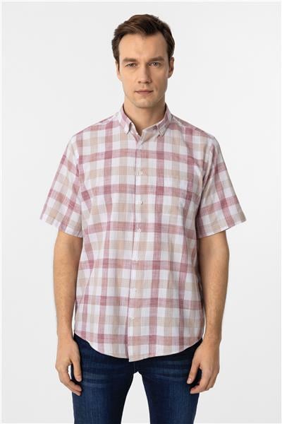 Sütlü Kahve Regular Fit Düz Düğmeli Yaka Kısa Kollu Gömlek