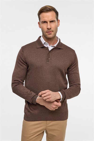 Sütlü Kahve Regular Düz Polo Yaka Triko