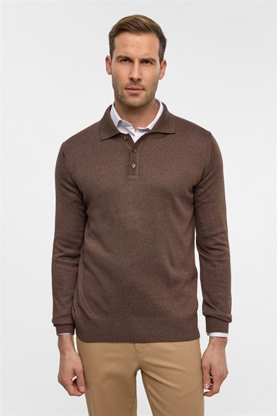 Sütlü Kahve Regular Düz Polo Yaka Triko