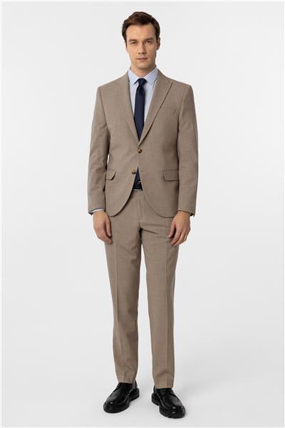 Sütlü Kahve Slim Fit Desenli Sivri Yaka 6 Drop Klasik Takım Elbise