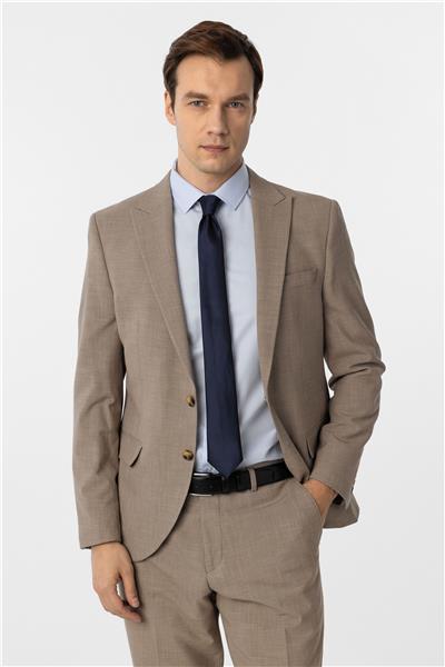 Sütlü Kahve Slim Fit Desenli Sivri Yaka 6 Drop Klasik Takım Elbise