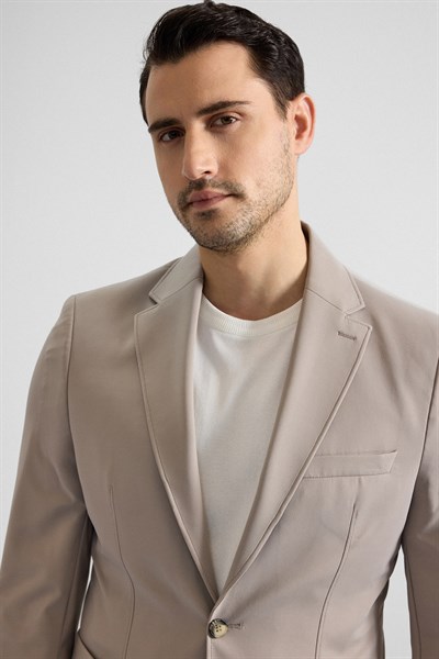 Sütlü Kahve Slim Mono Yaka Düz Torba Cep 6 Drop Spor Takım Elbise