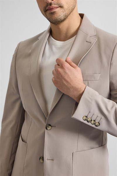 Sütlü Kahve Slim Mono Yaka Düz Torba Cep 6 Drop Spor Takım Elbise