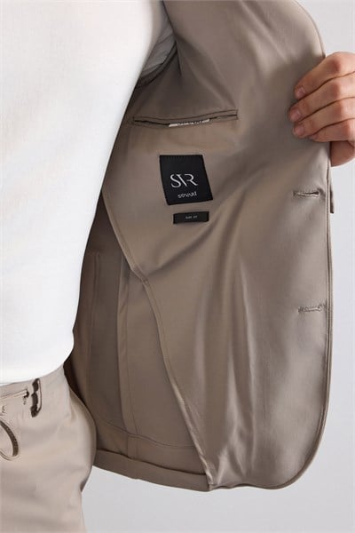 Sütlü Kahve Slim Mono Yaka Düz Torba Cep 6 Drop Spor Takım Elbise