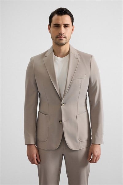 Sütlü Kahve Slim Mono Yaka Düz Torba Cep 6 Drop Spor Takım Elbise