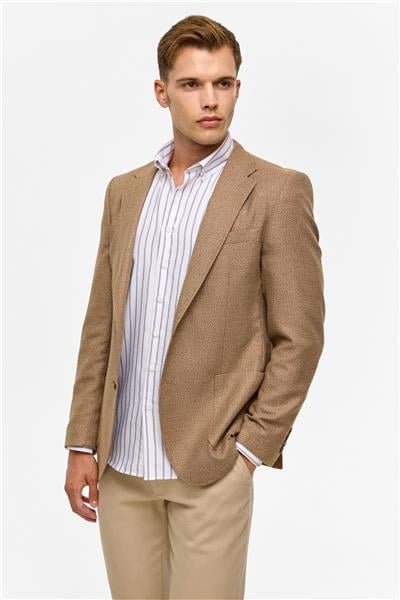 Sütlü Kahve Slim Sivri Yaka 6 Drop Ceket