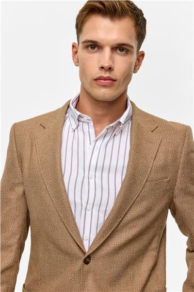 Sütlü Kahve Slim Sivri Yaka 6 Drop Ceket