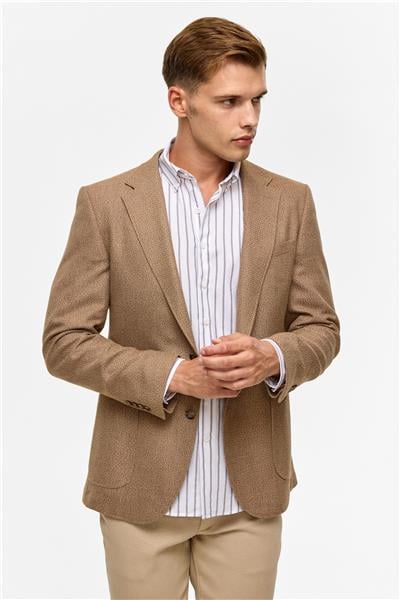 Sütlü Kahve Slim Sivri Yaka 6 Drop Ceket